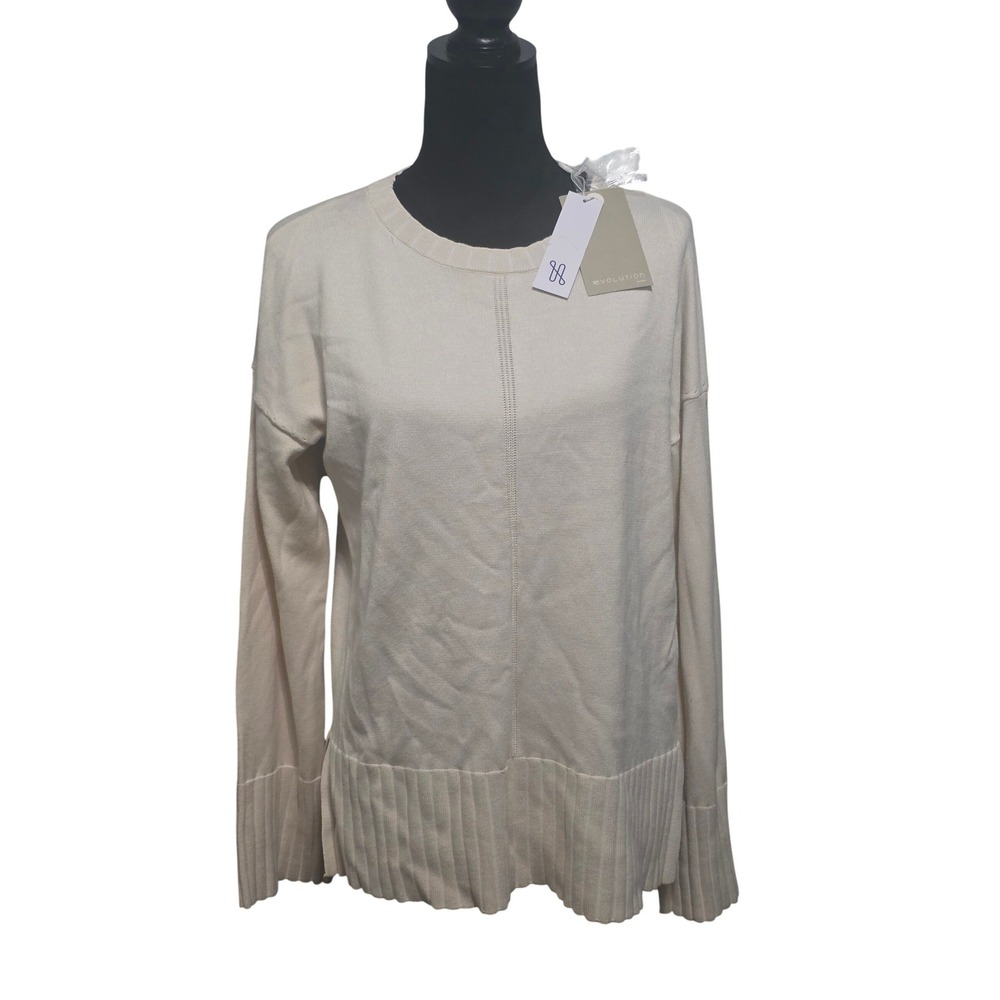 Evolution‎ by Cyrus Womens Cream Ribbed Hem Crewneck Sweater Size Medium NWT